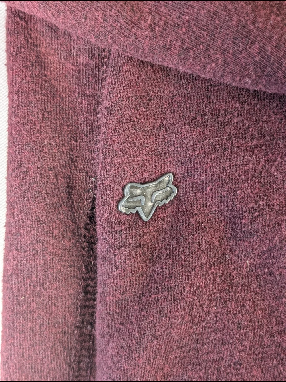 Y2K Fox Crew Neck‎ Moto Sweatshirt Men's L Maroon Front Pocket Metal Logo